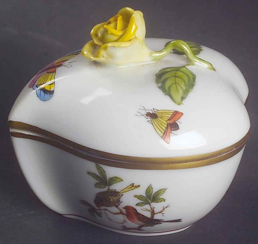 Rothschild Bird (RO) 3" Heart Shape Box & Lid by Herend-1