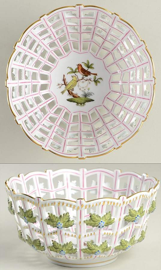 Rothschild Bird (RO) 6" Round Open Weave Basket by Herend-1