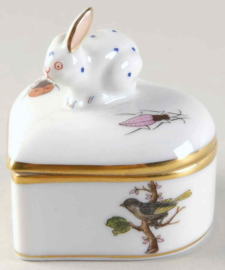 Rothschild Bird (RO) Small Heart Shape Box & Lid by Herend-1