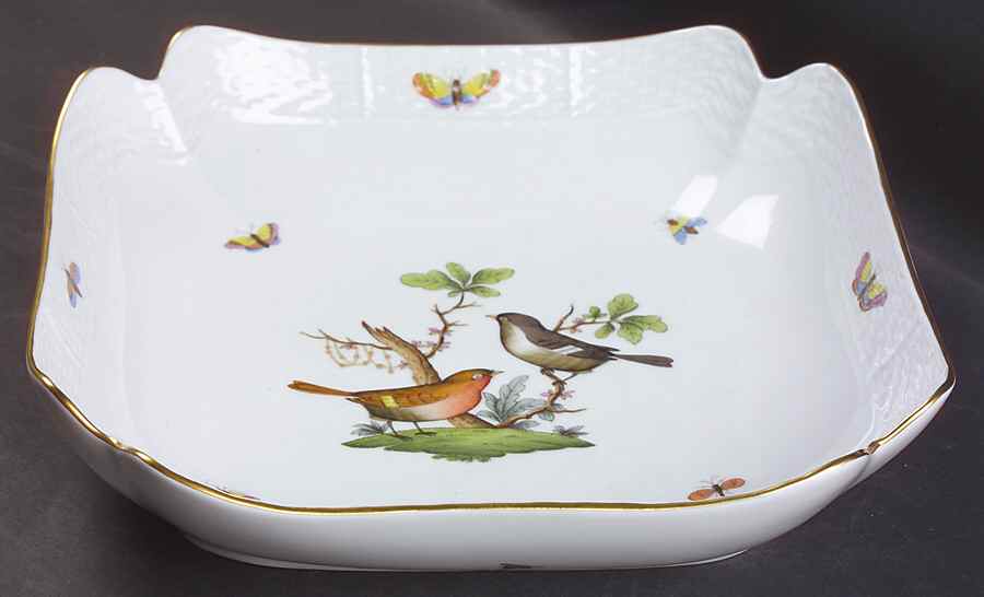 Rothschild Bird (RO) 10" Large Square Fruit Bowl by Herend-1
