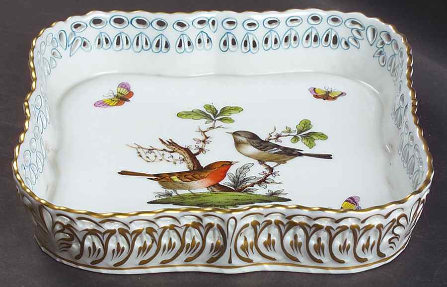 Rothschild Bird (RO) Square Openwork Gallery Tray by Herend-1