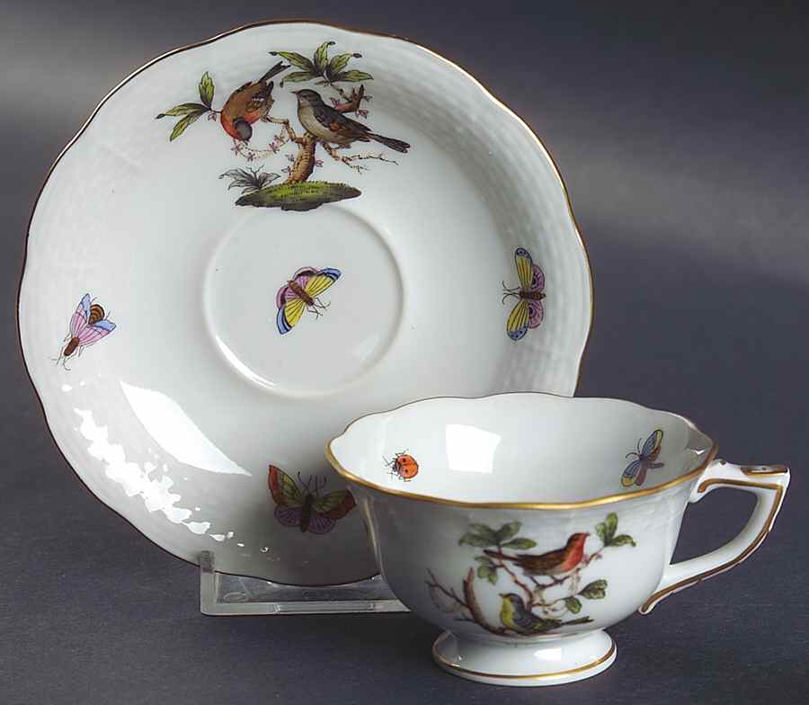 Rothschild Bird (RO) Footed Demitasse Cup & Saucer Set by Herend-1