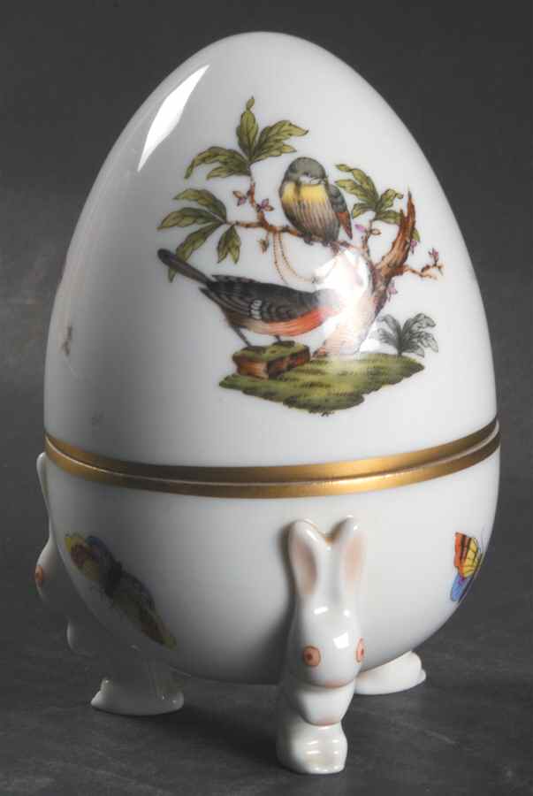 Rothschild Bird (RO) Egg Bon Bon with Bunny Feet & Lid by Herend-1