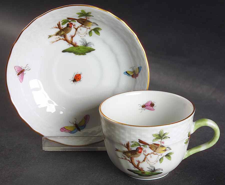 Rothschild Bird (RO) Flat Demitasse Cup & Saucer Set by Herend-1