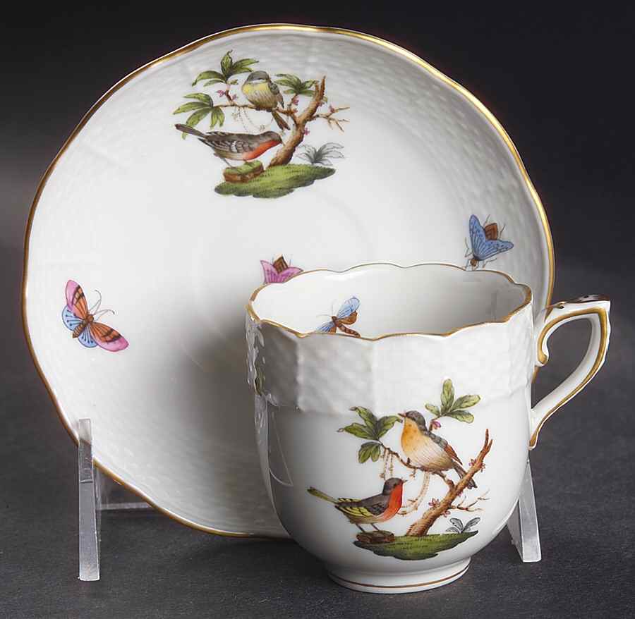 Rothschild Bird (RO) Flat Demitasse Cup & Saucer Set by Herend-1