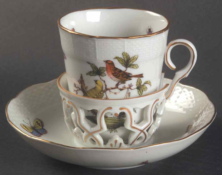 Rothschild Bird (RO) Trembleuse Cup & Saucer Set by Herend-1