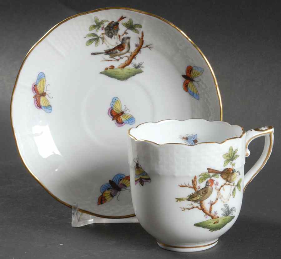 Rothschild Bird (RO) Flat Demitasse Cup & Saucer Set by Herend-1