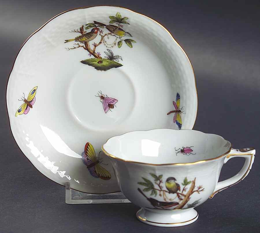 Rothschild Bird (RO) Footed Demitasse Cup & Saucer Set by Herend-1