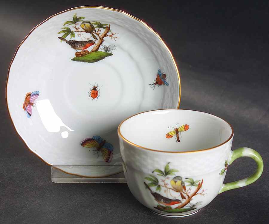 Rothschild Bird (RO) Flat Demitasse Cup & Saucer Set by Herend-1
