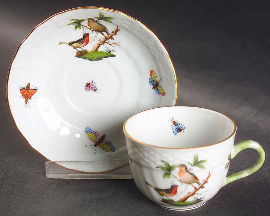 Rothschild Bird (RO) Flat Demitasse Cup & Saucer Set by Herend-1