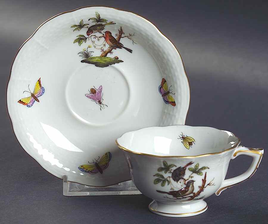 Rothschild Bird (RO) Footed Demitasse Cup & Saucer Set by Herend-1
