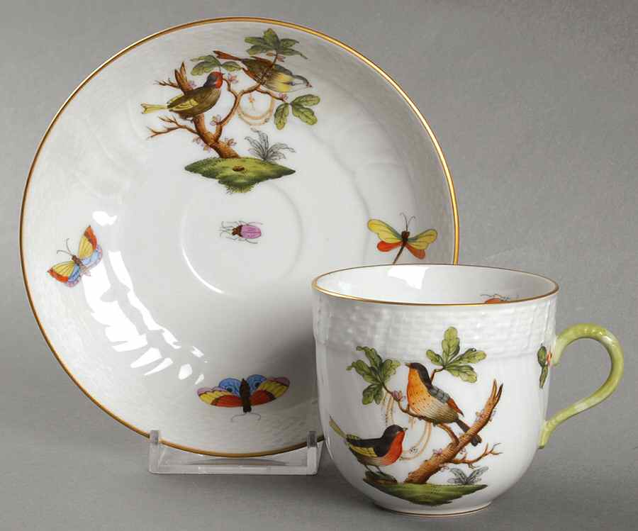Rothschild Bird (RO) Flat Demitasse Cup & Saucer Set by Herend-1