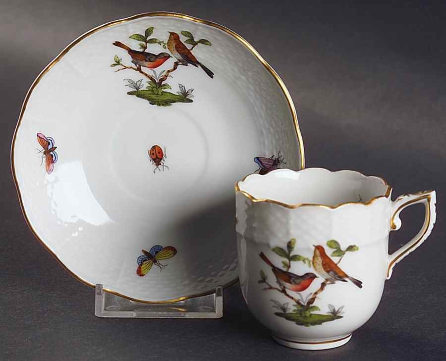 Rothschild Bird (RO) Flat Demitasse Cup & Saucer Set by Herend-1