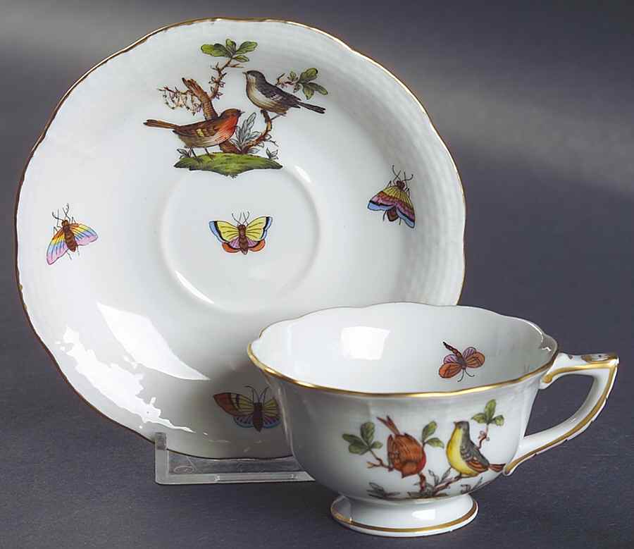 Rothschild Bird (RO) Footed Demitasse Cup & Saucer Set by Herend-1