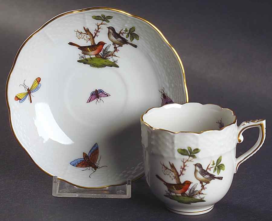 Rothschild Bird (RO) Flat Demitasse Cup & Saucer Set by Herend-1