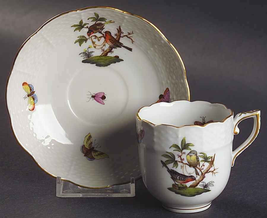 Rothschild Bird (RO) Flat Demitasse Cup & Saucer Set by Herend-1