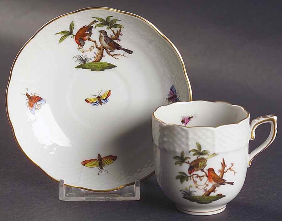 Rothschild Bird (RO) Flat Demitasse Cup & Saucer Set by Herend-1