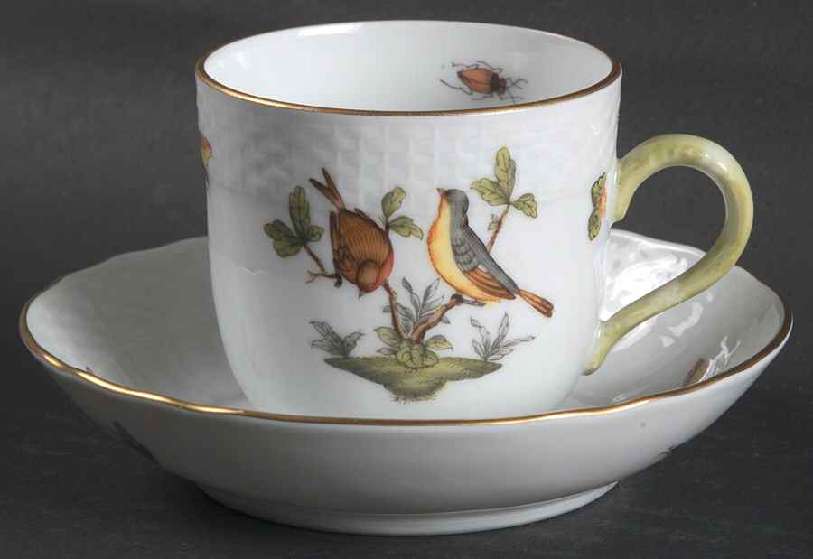 Rothschild Bird (RO) Flat Demitasse Cup & Saucer Set by Herend-1