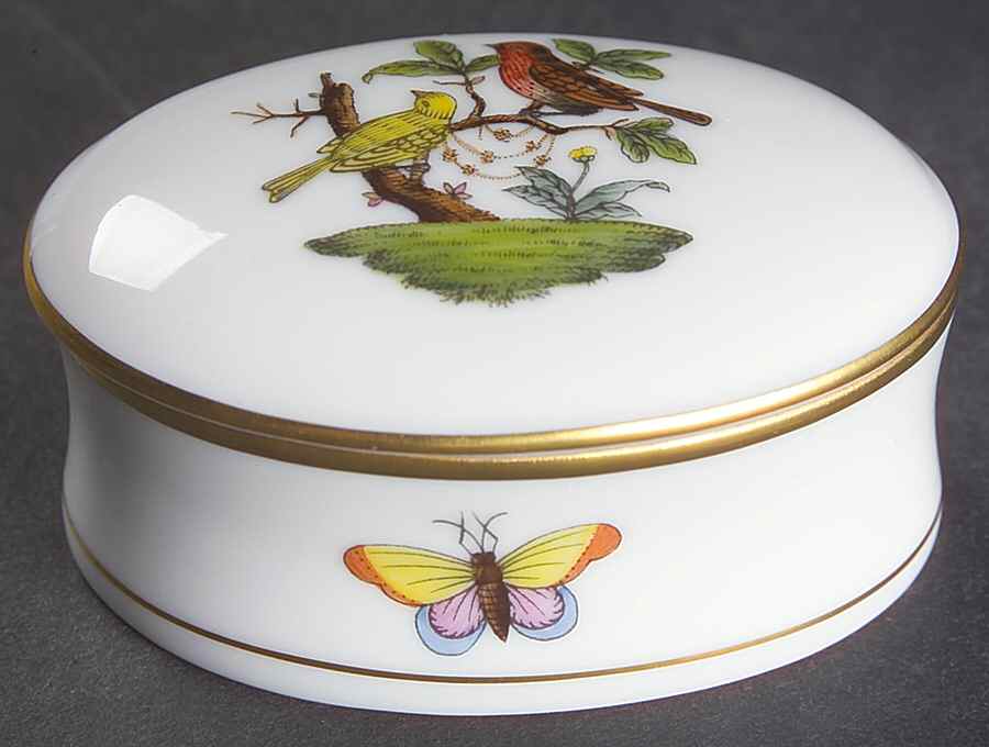 Rothschild Bird (RO) Mini Oval Box & Lid by Herend-1
