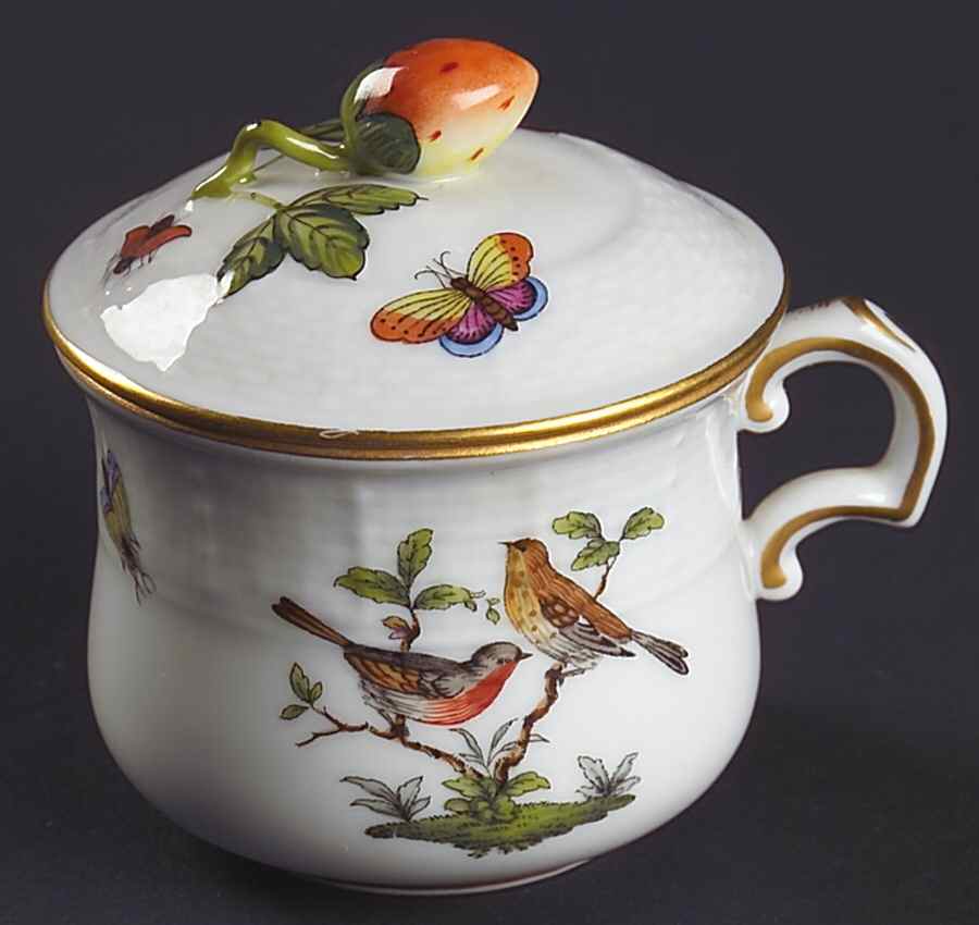 Rothschild Bird (RO) Pot de Creme (2 Pc)-Lid & Base by Herend-1