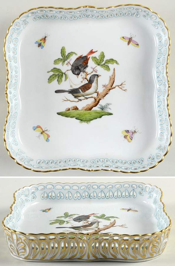 Rothschild Bird (RO) Square Openwork Gallery Tray by Herend-1
