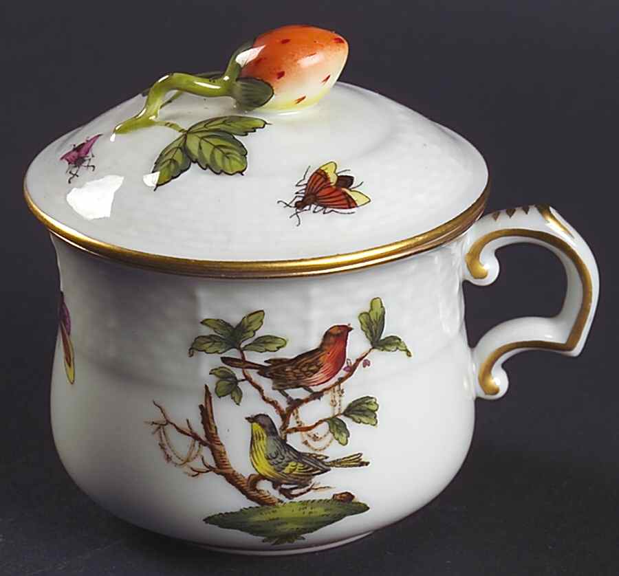 Rothschild Bird (RO) Pot de Creme (2 Pc)-Lid & Base by Herend-1