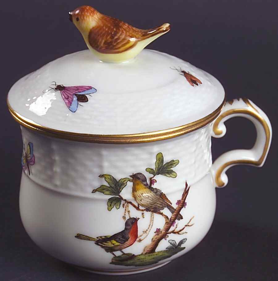 Rothschild Bird (RO) Pot de Creme (2 Pc)-Lid & Base by Herend-1