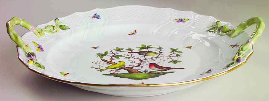 Rothschild Bird (RO) 14" Handled Chop Plate (Round Platter) by Herend-1