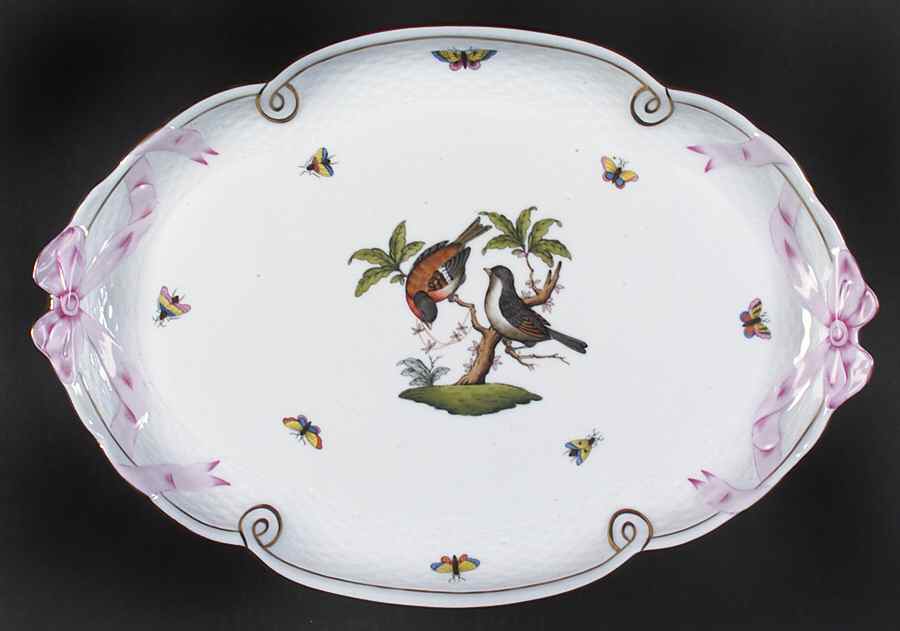 Rothschild Bird (RO) 15" Oval Ribbon Tray by Herend-1