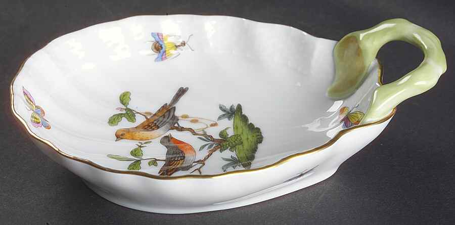 Rothschild Bird (RO) 6" Handled Shell Shaped Dish by Herend-1