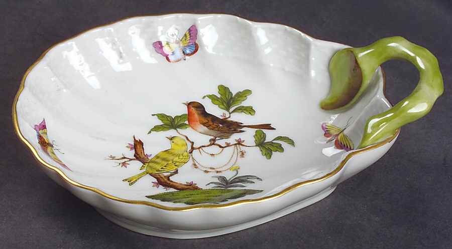 Rothschild Bird (RO) 6" Handled Shell Shaped Dish by Herend-1