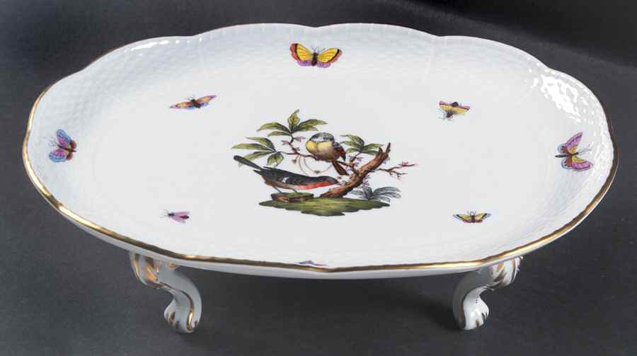 Rothschild Bird (RO) 10" 4 Toed Oval Tray by Herend-1