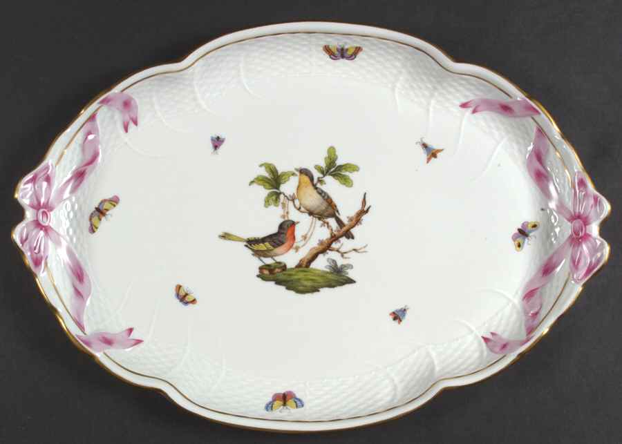 Rothschild Bird (RO) 16" Oval Ribbon Tray by Herend-1
