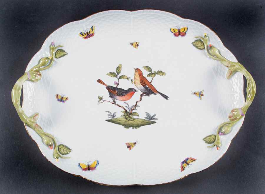 Rothschild Bird (RO) 12" Oval Handled Tray by Herend-1