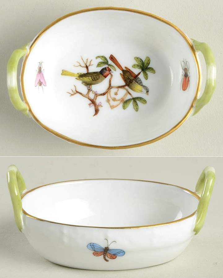 Rothschild Bird (RO) 2" Small Oval Handled Basket by Herend-1