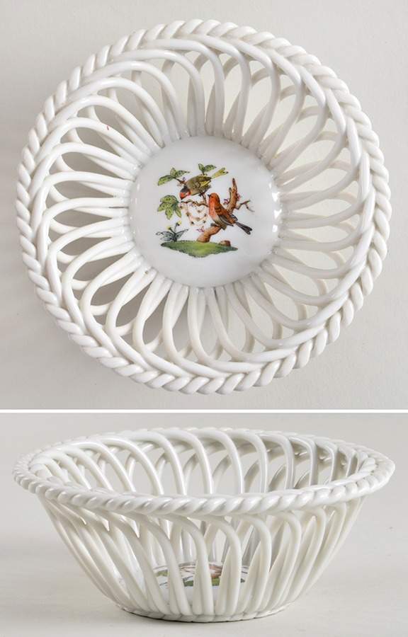 Rothschild Bird (RO) 4" Round Open Weave Basket by Herend-1