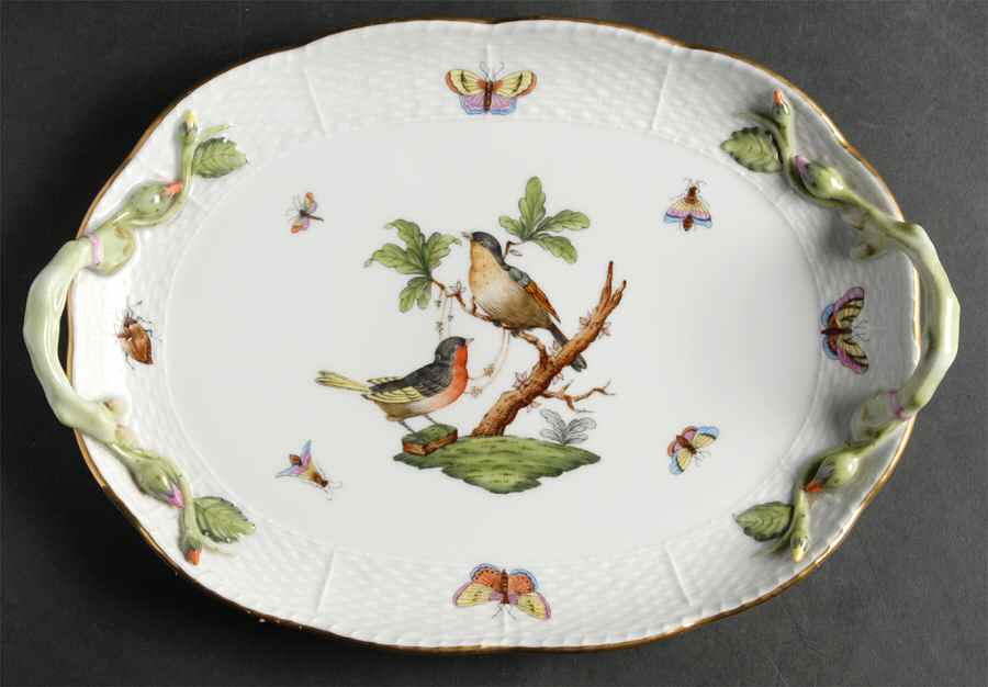 Rothschild Bird (RO) 11" Oval Handled Tray by Herend-1