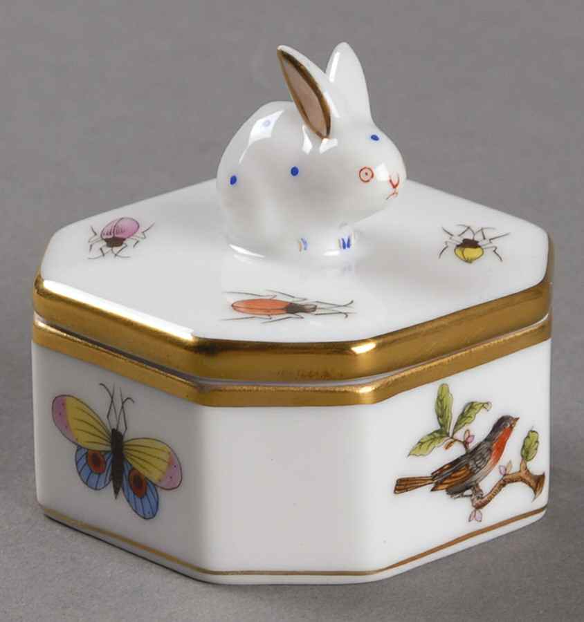 Rothschild Bird (RO) Small Bunny Trinket Box with Lid by Herend-1