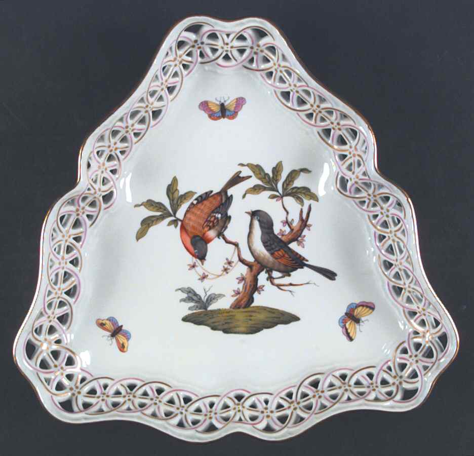 Rothschild Bird (RO) Large Pierced Triangular Dish by Herend-1