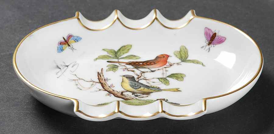 Rothschild Bird (RO) 5" Oval Ashtray with 6 Slot by Herend-1