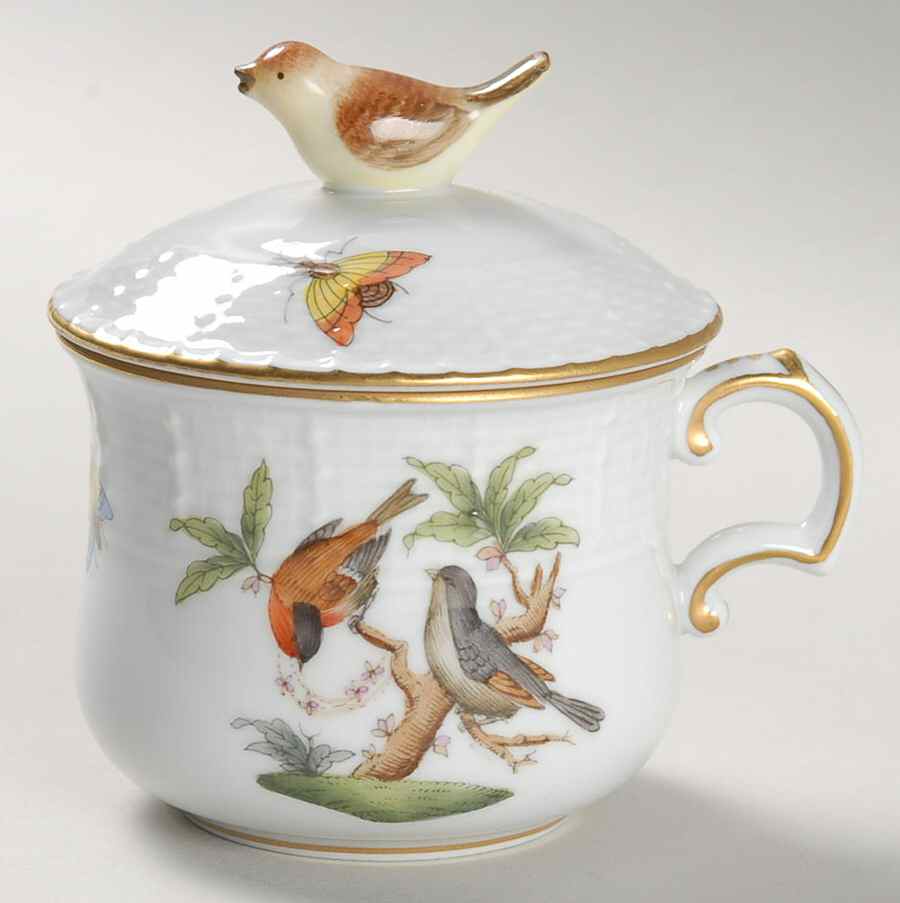 Rothschild Bird (RO) Pot de Creme (2 Pc)-Lid & Base by Herend-1