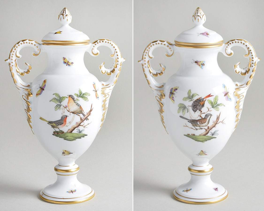 Rothschild Bird (RO) 8" Footed Urn with Lid by Herend-1