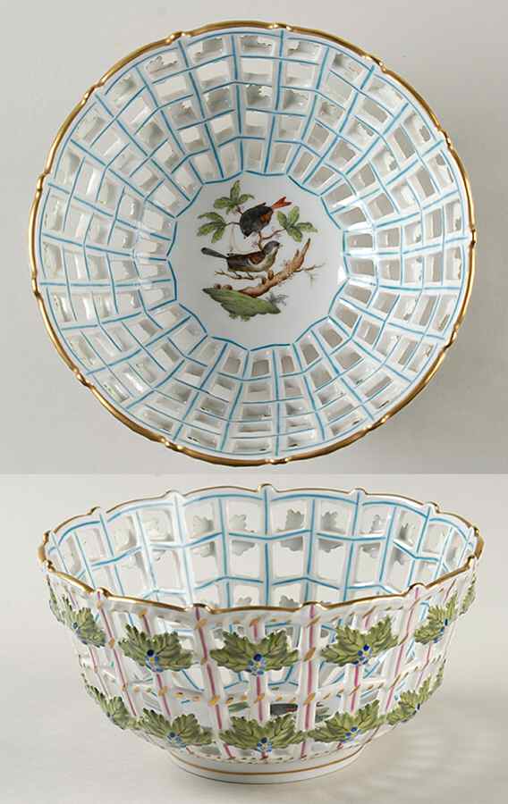 Rothschild Bird (RO) 6" Round Open Weave Basket by Herend-1