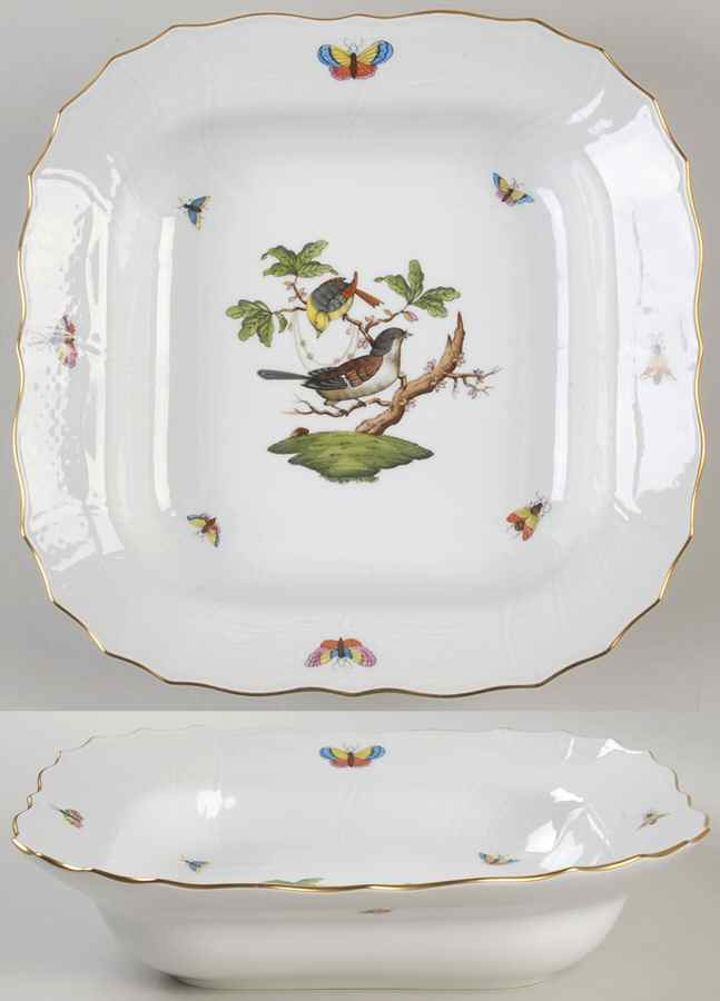 Rothschild Bird (RO) 10" Large Square Fruit Bowl by Herend-1