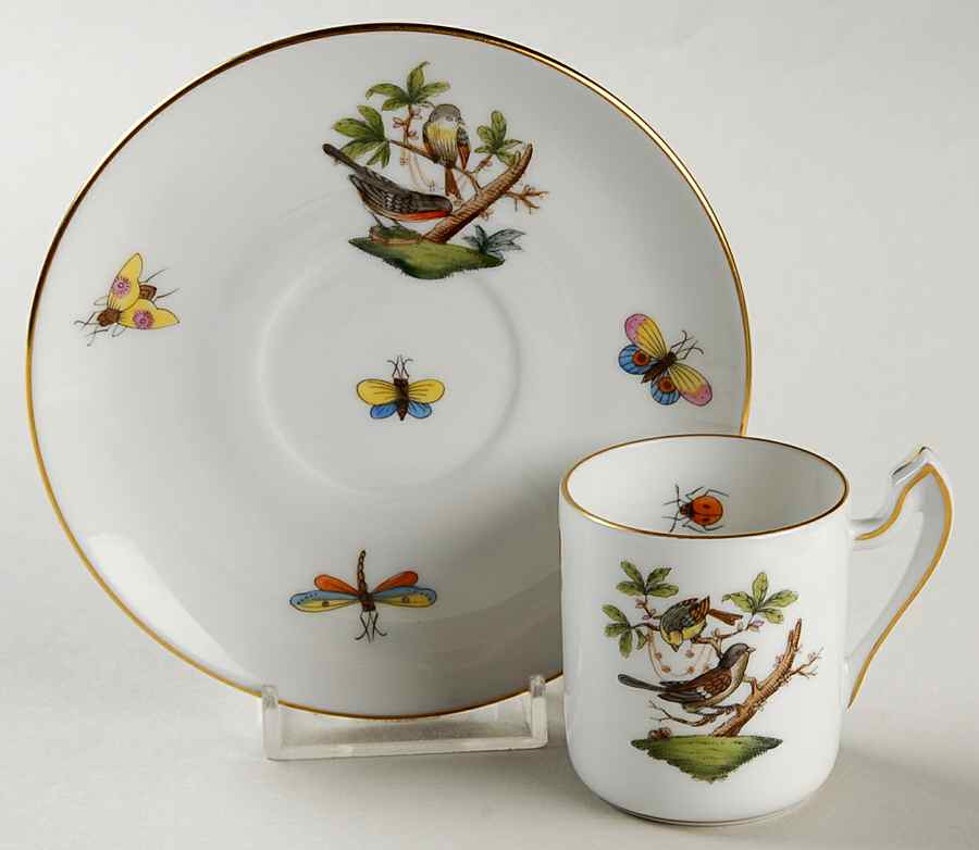 Rothschild Bird (RO) Flat Demitasse Cup & Saucer Set by Herend-1