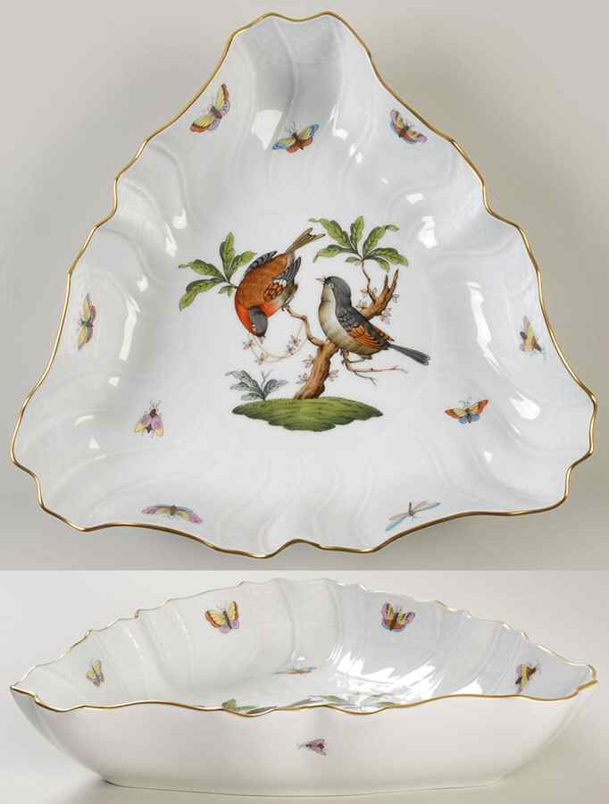 Rothschild Bird (RO) 10" Triangular Vegetable Bowl by Herend-1