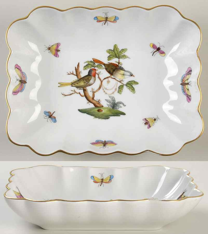Rothschild Bird (RO) 7" Rectangular Nut Dish by Herend-1