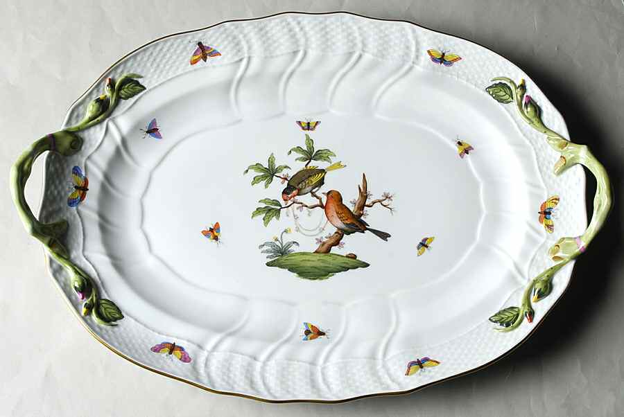 Rothschild Bird (RO) 15" Oval Handled Platter by Herend-1
