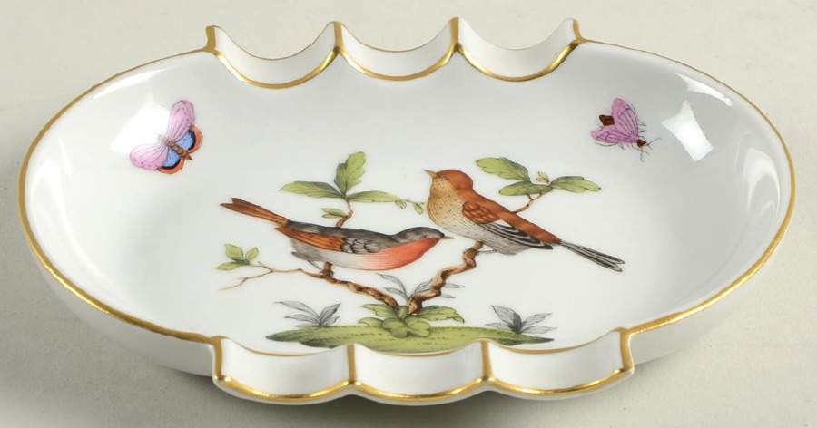 Rothschild Bird (RO) 5" Oval Ashtray with 6 Slot by Herend-1