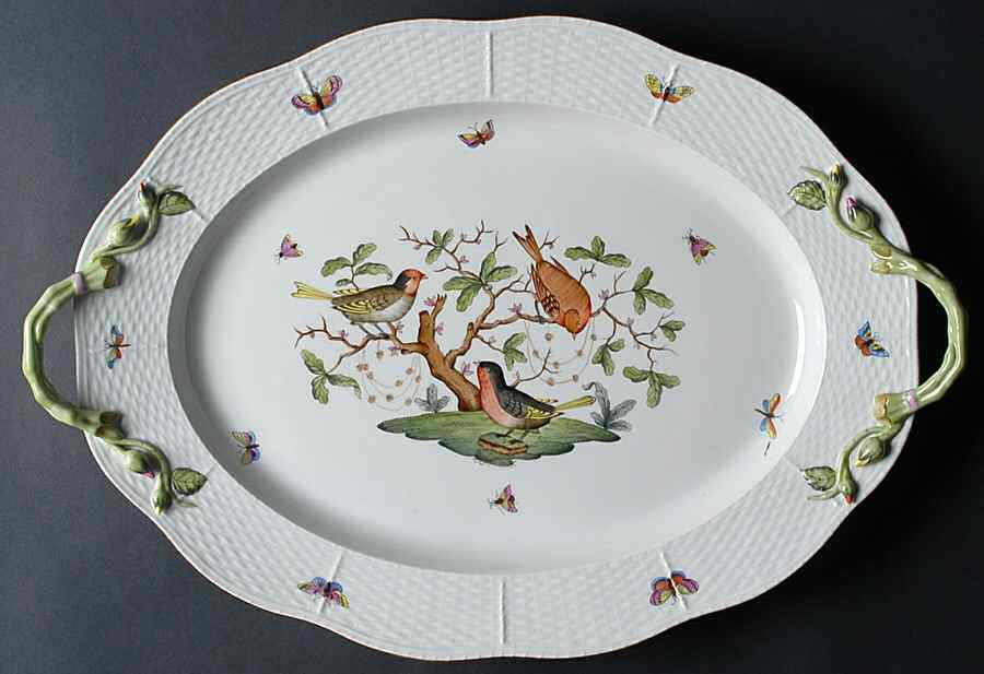 Rothschild Bird (RO) 20" Oval Handled Serving Platter by Herend-1